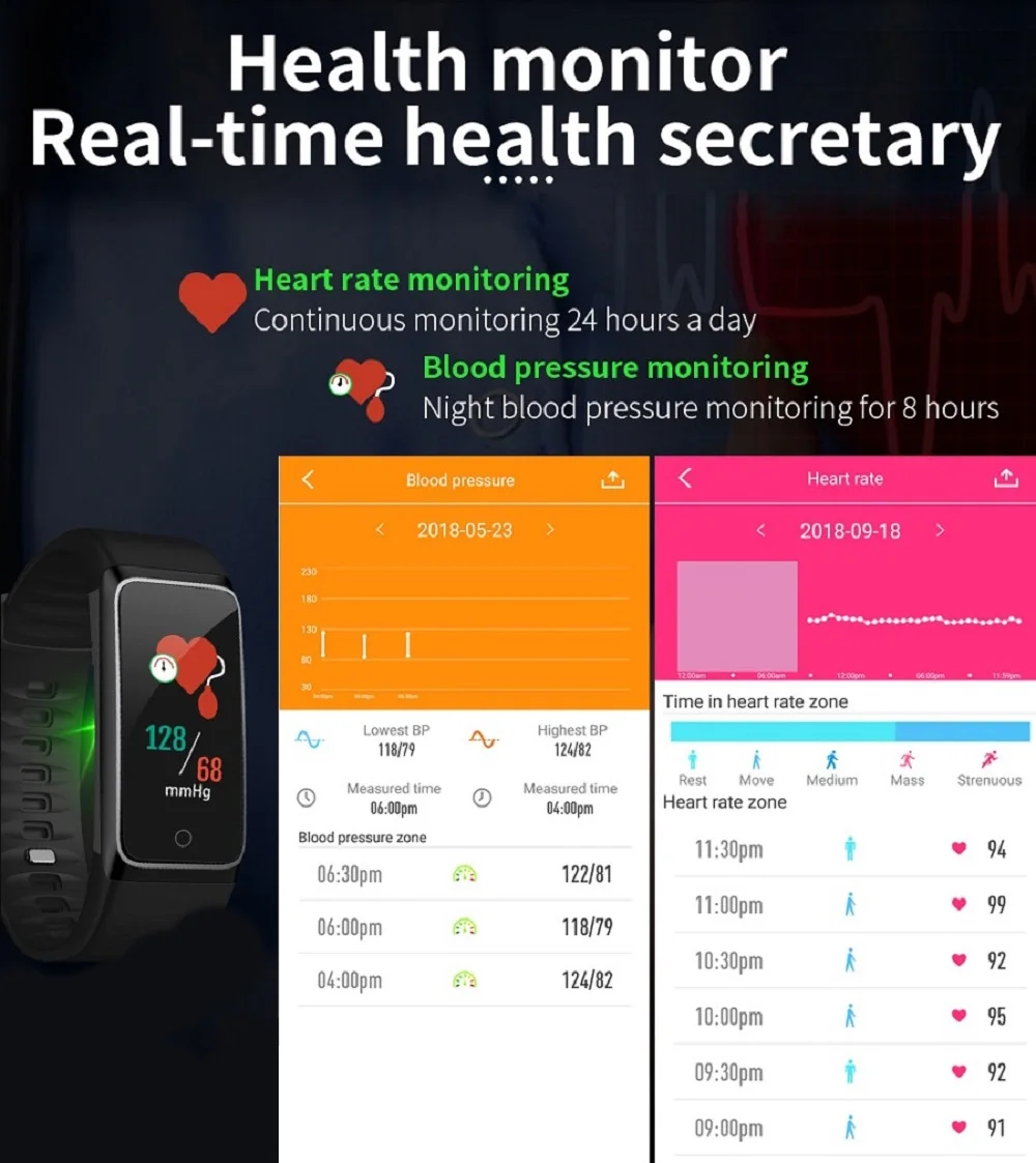 HC91 цвет Smartband Smart Bluetooth браслет сердечного ритма приборы для измерения артериального давления браслет для мониторинга сна несколько спортивный режим часы