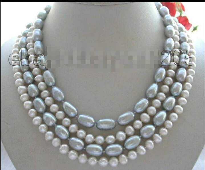 

FREE SHIPPING 20" 4rows Genuine Natural White Gray Pearl Necklace Zircon clasp! (A0513)