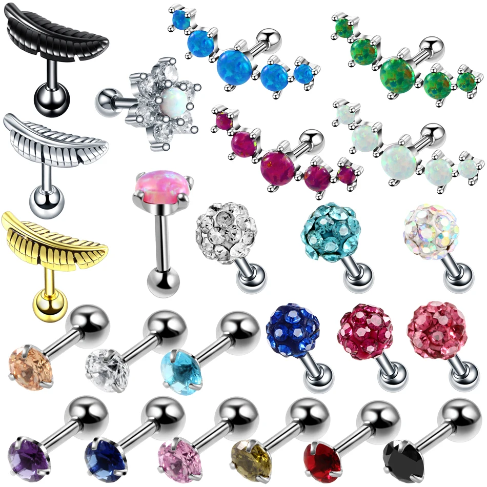 

1PC Fashion Steel Ear Cartilage Helix Tragus Barbell Bar Ear Stud Opal Crystal Flower Earrings Creative Gift Sexy Piercing 14G