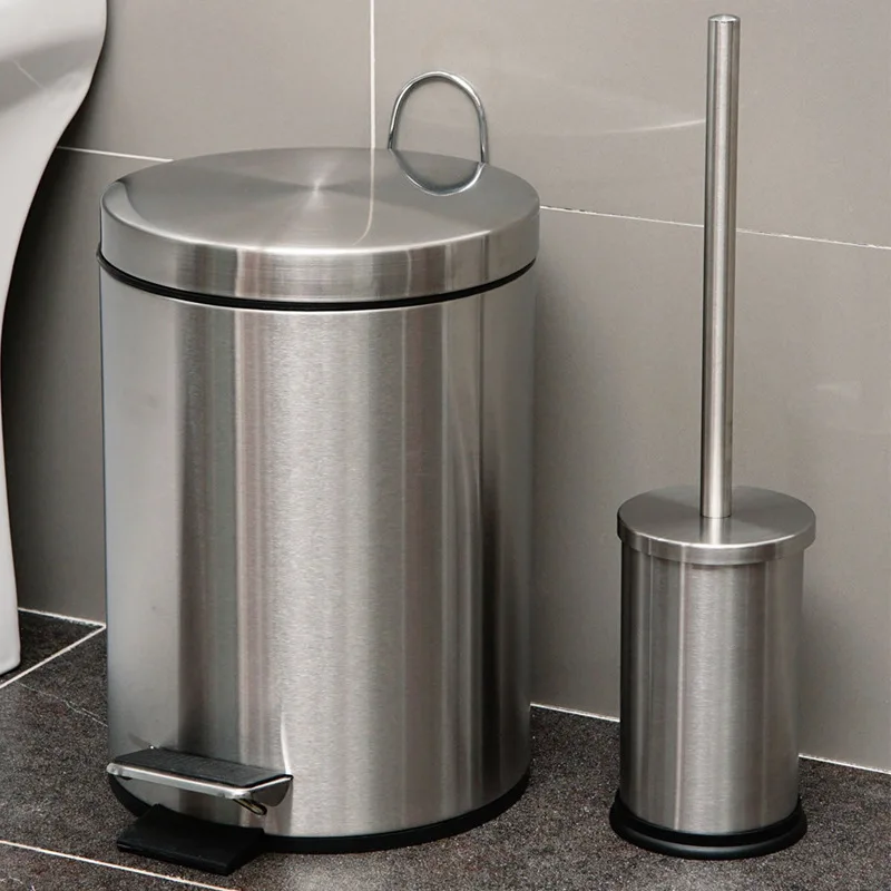 Bathroom Toilet Brush Set 8 Litre Circular Trash Can with Toilet Brush
