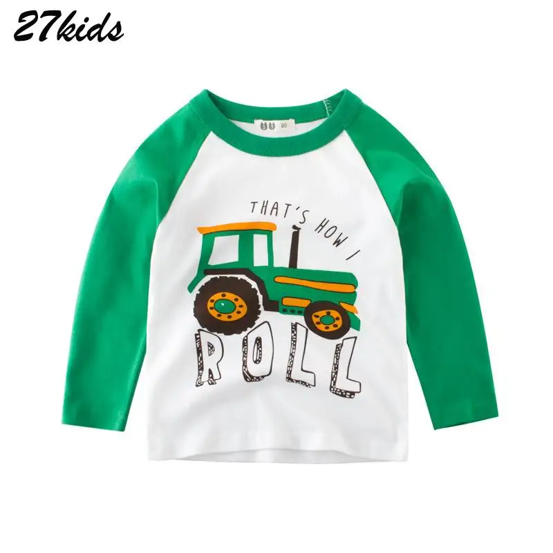 27 детская футболка с длинным рукавом для маленьких мальчиков от 2 до 9 лет, с рисунком автобуса и автомобиля, осенне-Весенняя детская верхняя одежда для девочек одежда из хлопка - Цвет: 3730 same picture