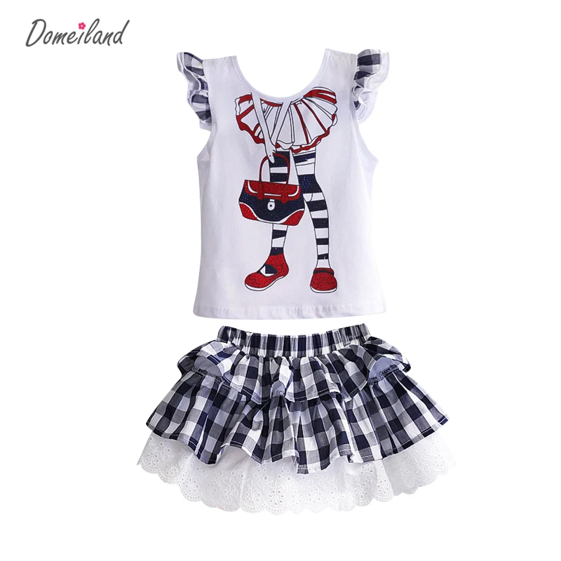 2017 fashion domeiland summer children clothing outfits sets for kids girl sleeved ruffle Sequin