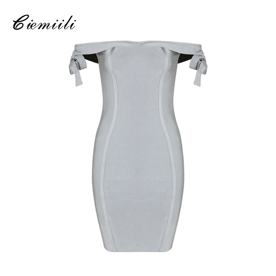 

CIEMIILI 2018 Newest Summer Elegant Women Bandage Dress Sexy Off Shoulder Bow Slash Neck Celebrity Party Bodycon Dress Wholesale