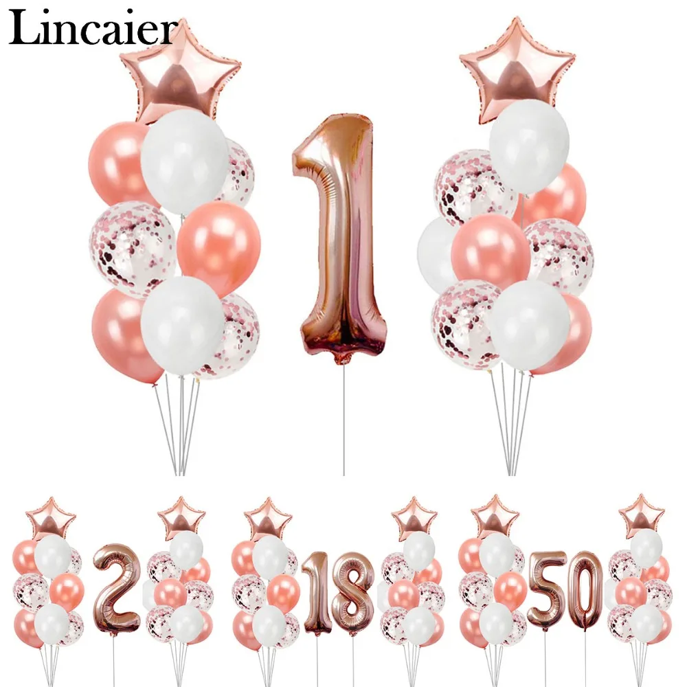 

Lincaier Rose Gold Star Foil Latex Balloons Happy Birthday Party Decorations Kids Decor White Ballon Helium Balon 1st 2 18 50 60