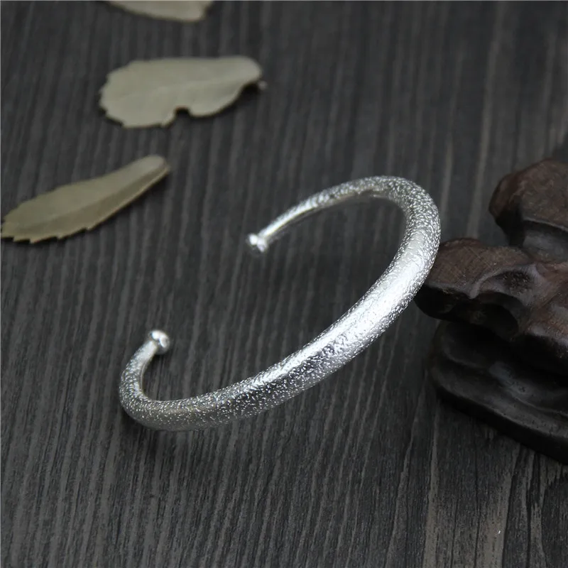 

C&R Real 999 Sterling Silver bangle bracelet for women simple Matte surface Thai Silver bracelets openings Fine Jewelry