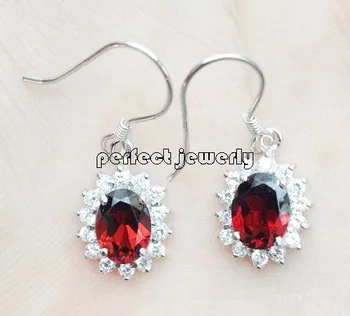 

Natural real garnet drop earring Free shipping 925 sterling silver Fine red jewelry 1.4ct*2pcs gems F911253