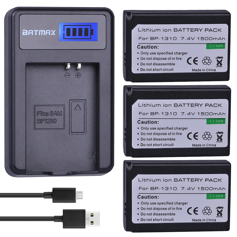 

Batmax 3pcs 1500mAh BP 1310 BP1310 BP-1310 Battery akku +LCD USB Charger for Samsung NX5 NX10 NX100 NX11 NX20 Cameras
