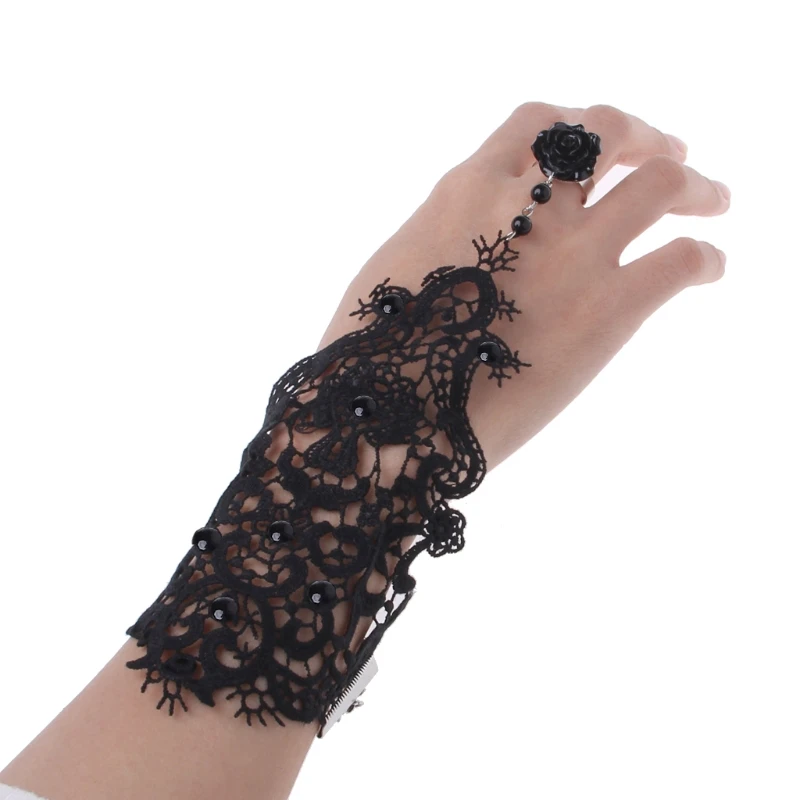 

Bridal Black Flower Gothic Lace Vampire Vintage Women Handmade Bracelet Set