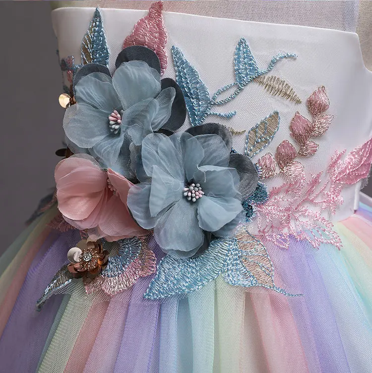 Зимнее платье с цветочным узором для девочек, с вышивкой праздничное платье принцессы Детские платья для девочек; костюм для девочек свадебное платье Костюмы, 3, 4, 7, 10 лет