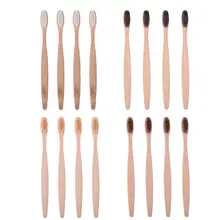 4 шт. Экологичная деревянная зубная щетка Бамбук Зубная щетка мягкая бамбуковая волоконная деревянная ручка низкоуглеродная Экологичная для взрослых