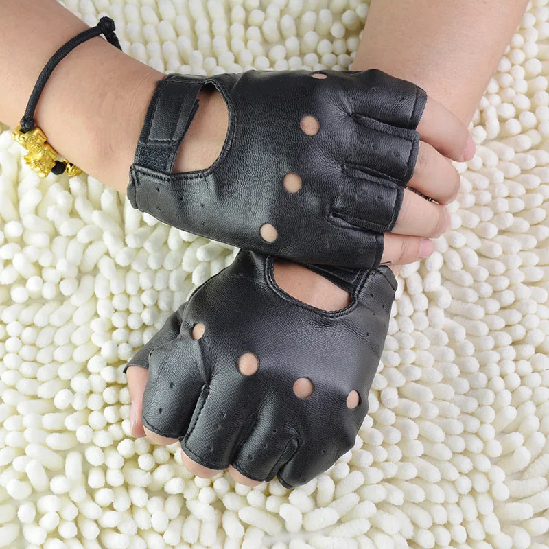 

Mens Running Half Finger Gloves Faux Leather Cool Hollow Couples Gloves Riding Sports Mittens Dance Performance Thin Gloves