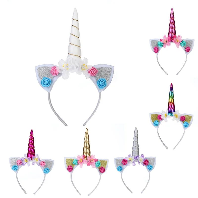 

Nishine New Unicorn Horn Hairbands for Kids Girls Party Headwear Cute Flower Headbands for Children Photography Props Gifts