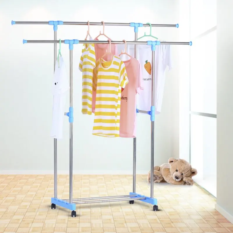 Double rod hanger drying racks cool retractable landing indoor hangers