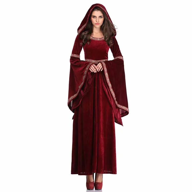 Velvet Long Dresses Women Halloween Party Cosplay Fancy Vampire Costume Retro Court Sorcerer Uniform Witch Role Play Games (5)
