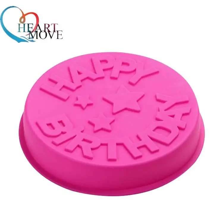 HEARTMOVE Large Disk Happy Birthday Words Silicone cake mold bakeware form for cake bakery kitchen accessories Tools 9450
