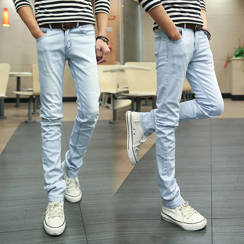 2018 New Light blue Men Denim Skinny Pant Man Hight Quality Casual Fashion Jeans Slim Fit Season Korean Style Trousers 