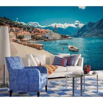 

Home Decor Wall Papers 3D Living Room Bedroom Wall Paper Europe Harbor Scenery Photo Murals Self Adhesive Vinyl / Silk Wallpaper