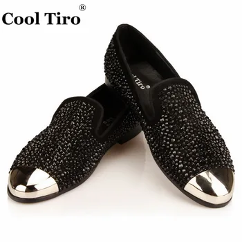 

Black Strass Loafers Men Moccasins SmokingSlippers Crystals Men's Dress Shoes Wedding Flats Slip-on Casual Shoes Suede Metal toe