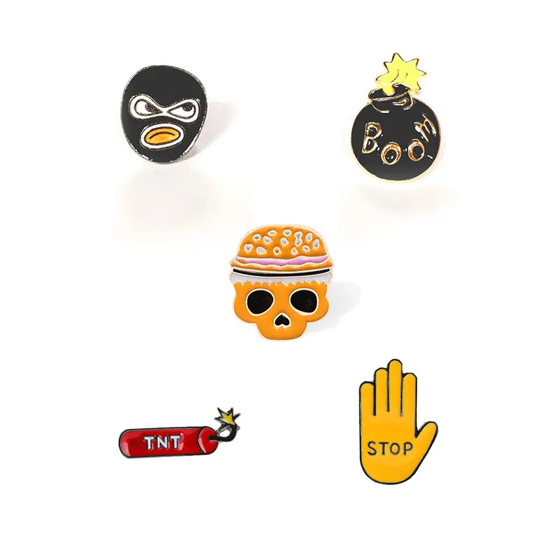

Punk Hip Hop Men Brooch Woman Jewelry Enamel Pin Cartoon Lapel Pin Stop Gesture Boom Firecracker Skull Badge Shirt Bag Hijab Pin