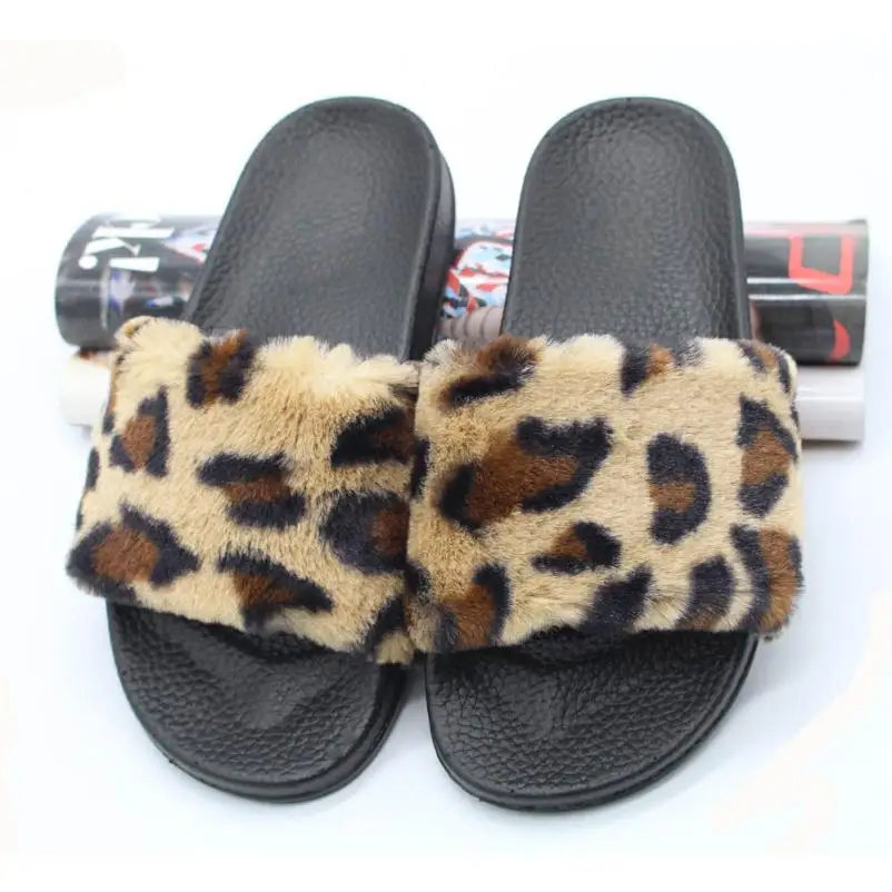 

SAGACE Shoes Flip flops summer Ladies Sliders Leopard Fluffy Faux Fur Flat Slipper Flip Flop Sandal casual shoes women 2018JU4