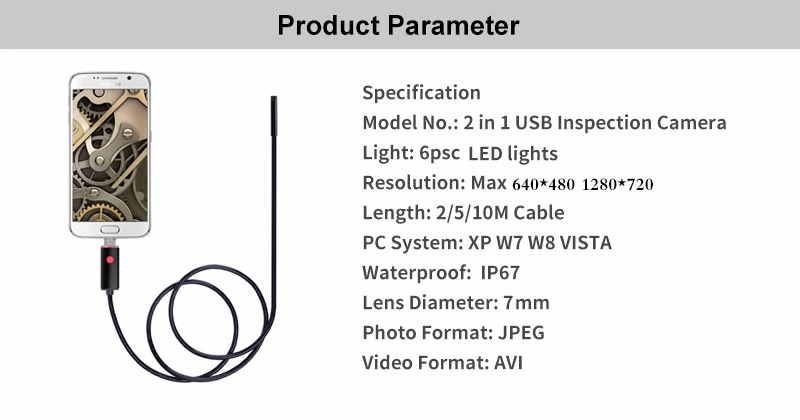 2 м 5 м 10 м эндоскоп 7 мм Объектив Золотой OTG USB Android адаптер HD камера осмотр бороскоп телефон промышленная камера эндоскопа