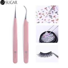 UR SUGAR розовое золото пинцет прямой изогнутый стикер для ногтей горный хрусталь Пикер ресниц из нержавеющей стали Маникюрный Инструмент для ногтей
