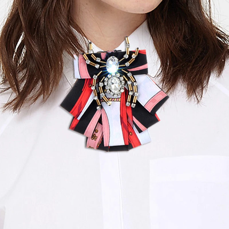 

ZHINI Collar Crystal Fabric Bowties Tie Bow Brooch Lapel Pin Jewelry Pin And Brooches for Women Shirts Collar Brooch Accessories