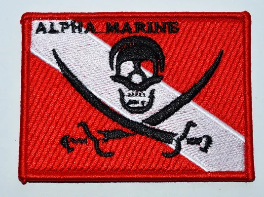

ALPHA MARINE - SCUBA DIVING PIRATE FLAG PATCH iron-on JOLLY ROGER embroidered DIVER DOWN SKULL