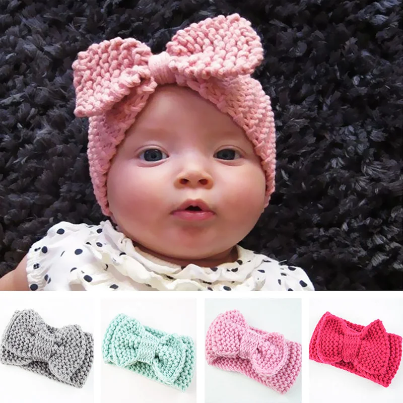 

Knit Kids Hairbands Sale Wool Stretchy Newborn Warm Knit Children Headwear Handmade Elastic Bowknot Lovely Pure Headbands