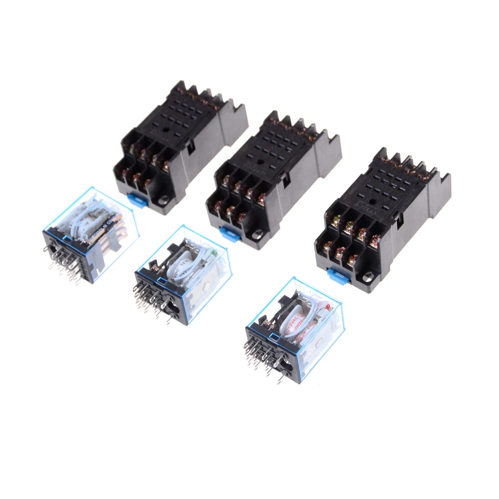 

1set DC12V 24V AC220V MY4NJ Electronic Micro Relay 4NO 4NC LED Indicator Power Relay DIN Rail 14 Pin Mini Relay With Socket