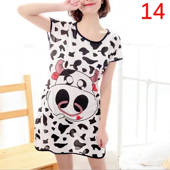 

Women Nightgown Cartoon Polka Dot Bear Panda Rabbit Sleepwear Short Sleeve Casual Night Shirt Sleepwear Nightwear Home Dress
