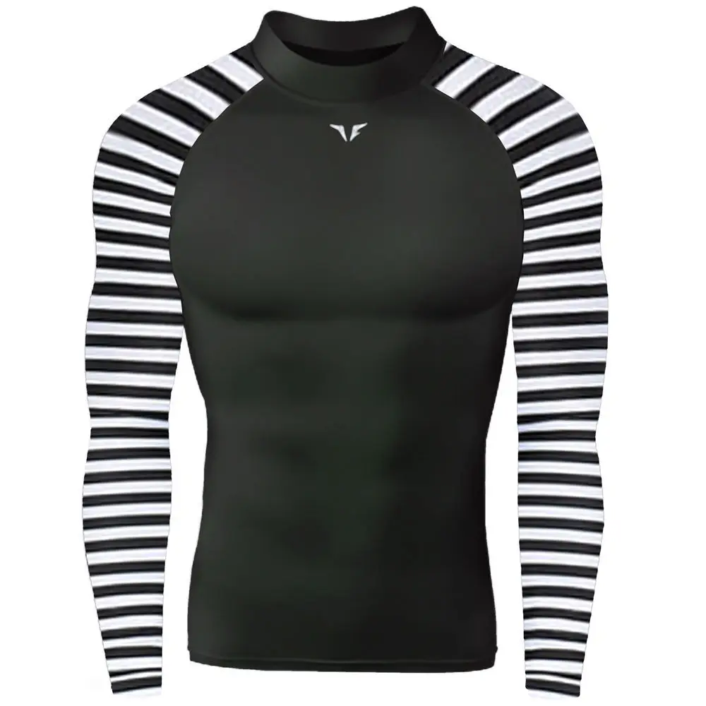 

New Premium Take Five Men's Compression Under Base Layer Top Tight Long Sleeve Shirts-210 Black Stripe