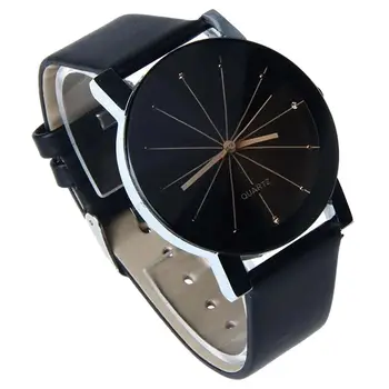 

Practical Unique Mens Quartz Round Dial Case Clock PU Leather Band Wrist Watch Black