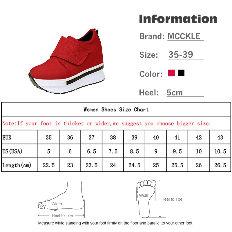 MCCKLE/Женская обувь без шнуровки на платформе с застежкой-липучкой, увеличивающая рост, на танкетке с высоким каблуком; женская модная удобная повседневная обувь