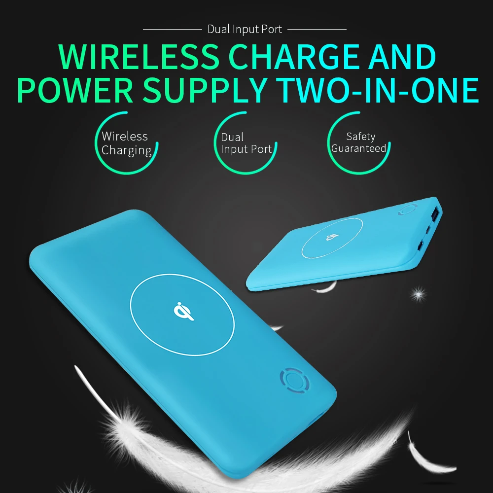 

SailWalrus 6000mAh QI Wireless Charger for iphone 8 X XS Max XR dual input Battery Powerbank For iPhone Samsung xiaomi huawei