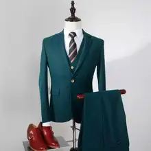 Осень-зима темно-зеленый жениха Смокинги для женихов индивидуальные 3 предмета Slim Fit Свадебное Пром ужин Костюмы для Для мужчин дружки костюм TERNO