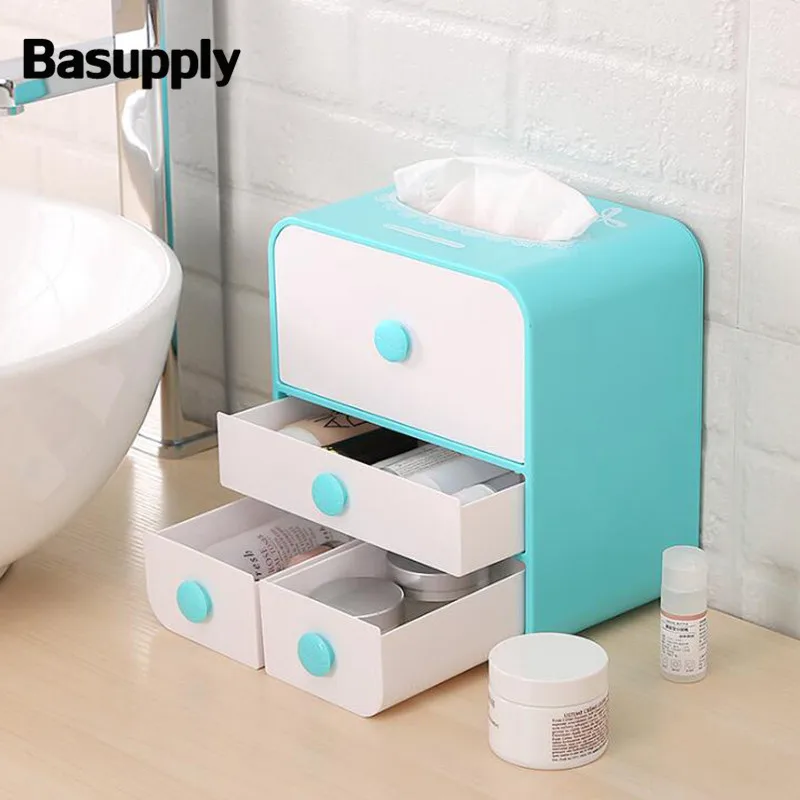 BASUPPLY 1 قطعة علبة مناديل ورقية من البلاستيك حامل مناديل مخزن للمكياج مربع مع الأدراج مجوهرات سطح المكتب مكتب منظم أدوات التجميل BASUPPLY 1 قطعة علبة مناديل ورقية من البلاستيك حامل مناديل مخزن للمكياج مربع مع الأدراج مجوهرات سطح المكتب مكتب منظم أدوات التجميل
