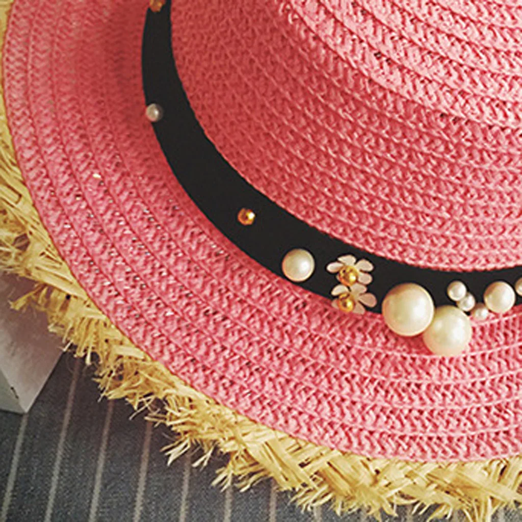 Соломенная шляпа ручной работы с бантом, широкая трава, женская летняя кепка, пляжный козырек, Открытый Отдых, Пляжная Солнцезащитная шляпа, складная* 1
