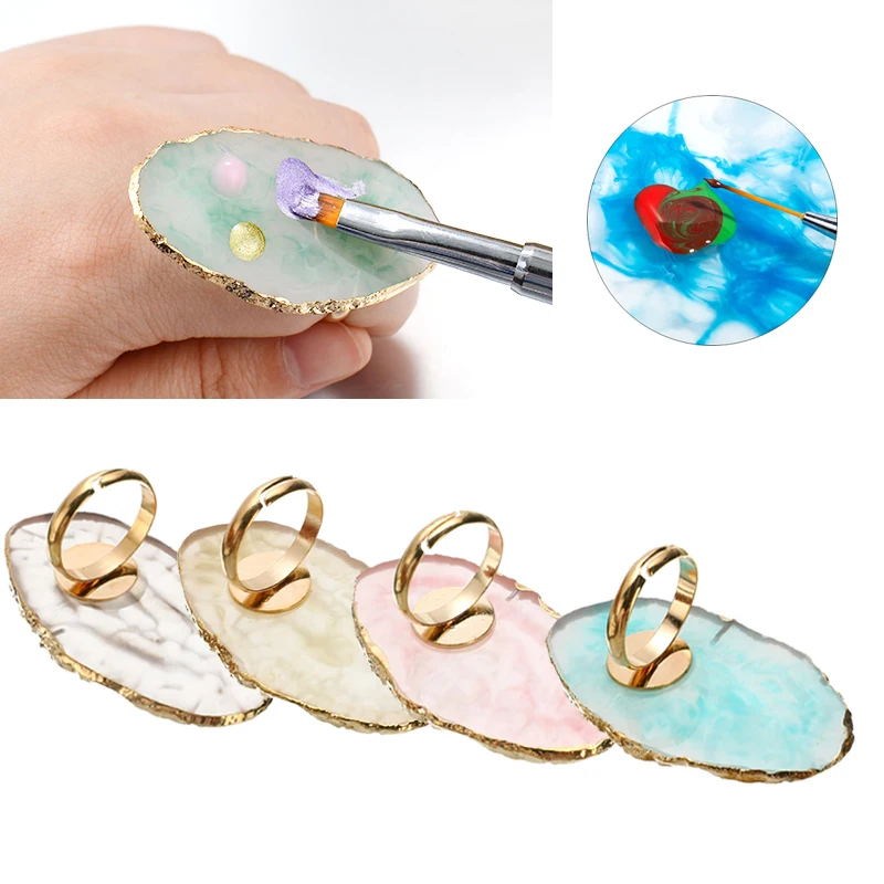 

Resin Stone Nail Color Holder Finger Ring Plate Nail Art Ring Palette Acrylic UV Gel Polish Foundation Mixing Nail Art Equipment