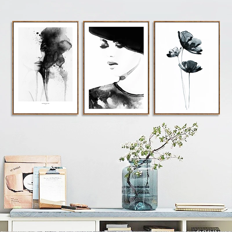 Modern New Chinese Ink Painting Abstract Woman And Lotus Flower Canvas Painting Print Poster Picture Wall Art Home Decoration Painting Abstract Chinese Ink Paintinglotus Flower Canvas Aliexpress