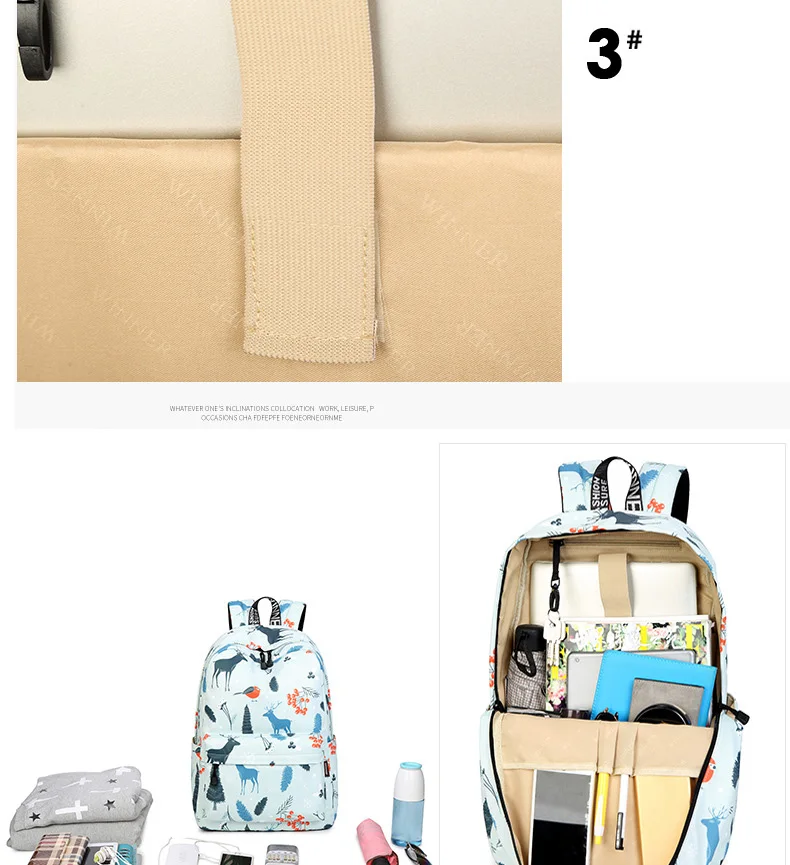 WINNER Cute Fashion Backpack Fresh Deer Pattern School Backpack For Teenage Girls Light Blue Travel Backpack Mochila  (12)
