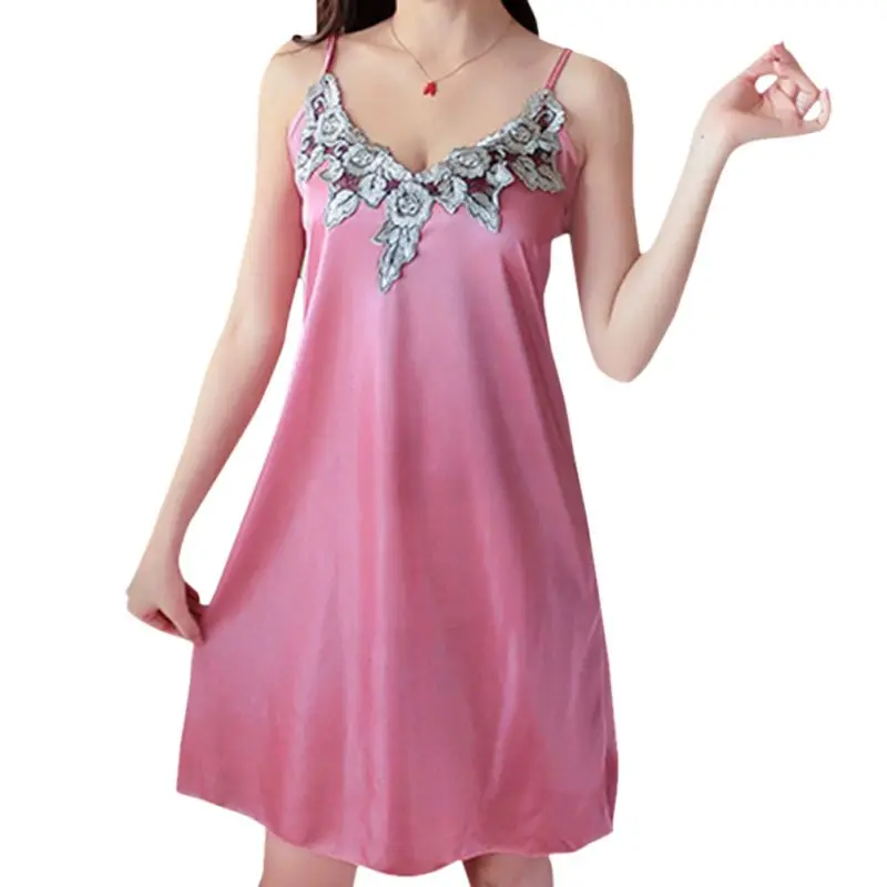 Лоскутное кружево пижамы платье V образным вырезом Спагетти ремень ночная рубашка без рукавов ночные рубашки повседневное белье с