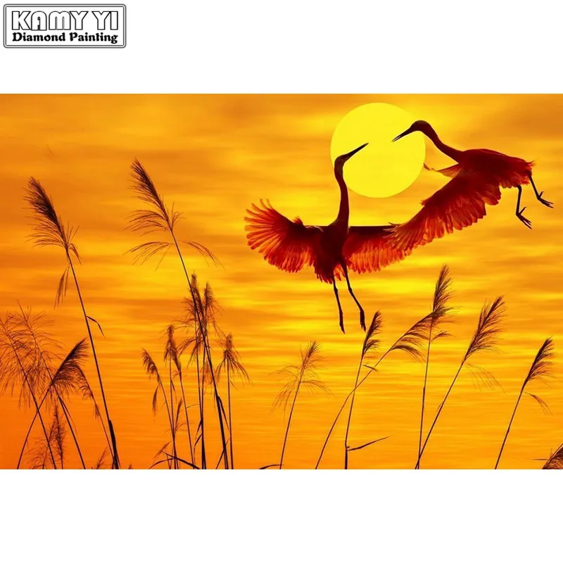 

3d diy diamond embroidery painting sunset crane rhinestones picture needlework diamond mosaic paint on canvas handwork