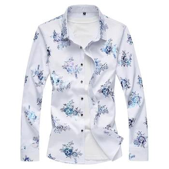 

2018 New Mens Long Sleeve Shirt Fashion Casual Flower Print Shirt Male Elegant Comfortable Shirts Large Size M-7XL Man Tops