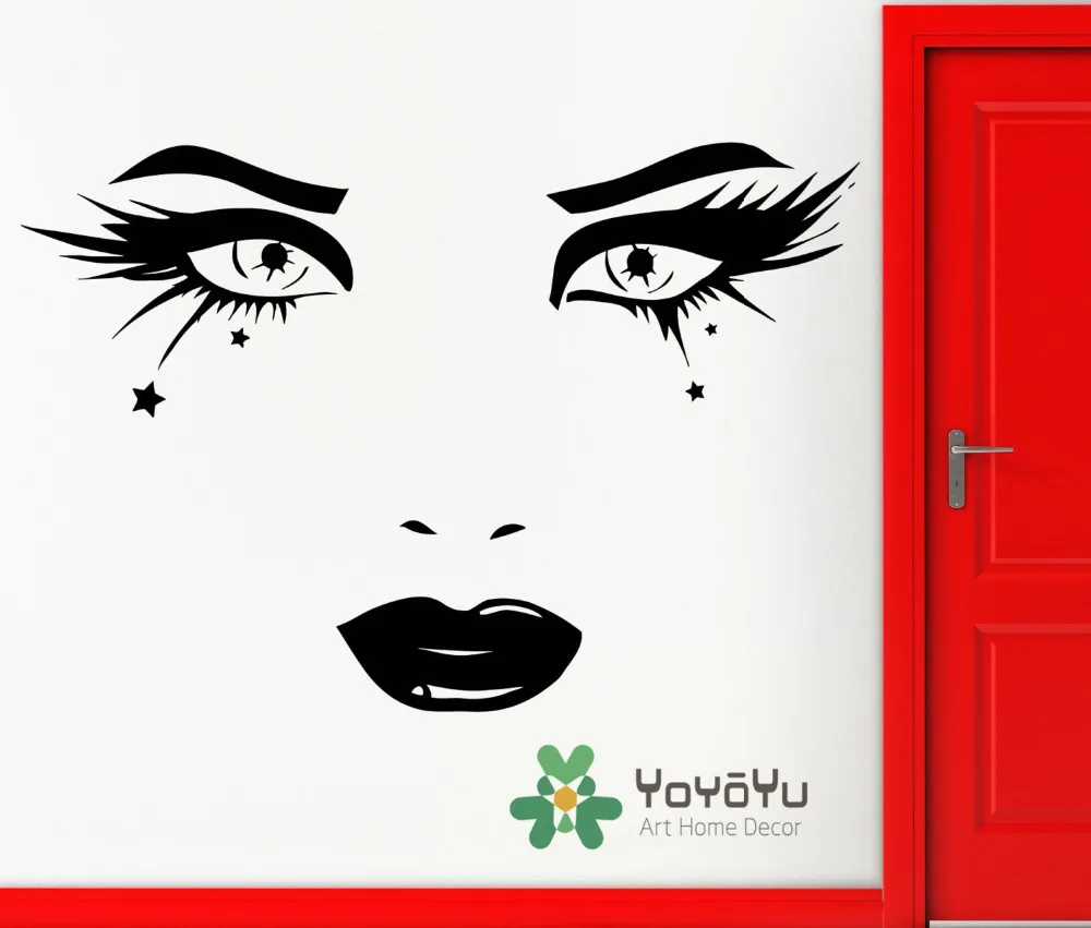 Woman Face Wall Decals With Special Art Girls Eyes Wall Sticker Salon