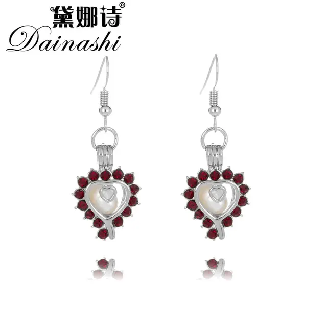 Low Price Sparkling Red Zircon Heart Locket Pearl Earring Cage Low Price Sparkling Red Zircon Heart Locket Pearl Earring Cage Set Oyster