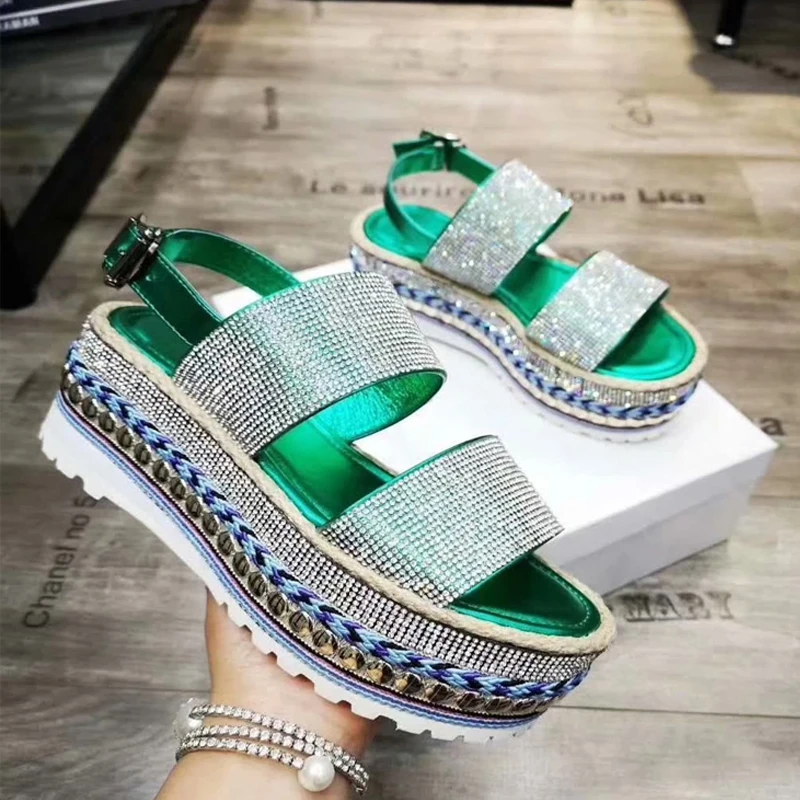 

Prova Perfetto 2019 Summer New Style Rhinestone Woman Casual Sandals High Platform Crystal Colorful Fashion Woman Sandals Rome
