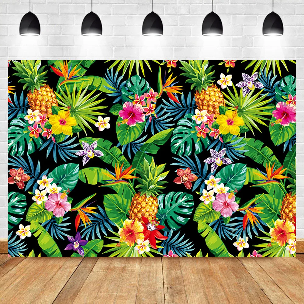 

Neoback Summer Tropical Photography Backdrops Studio Shoots Flower Palm Leaf Pineapple Photography Background