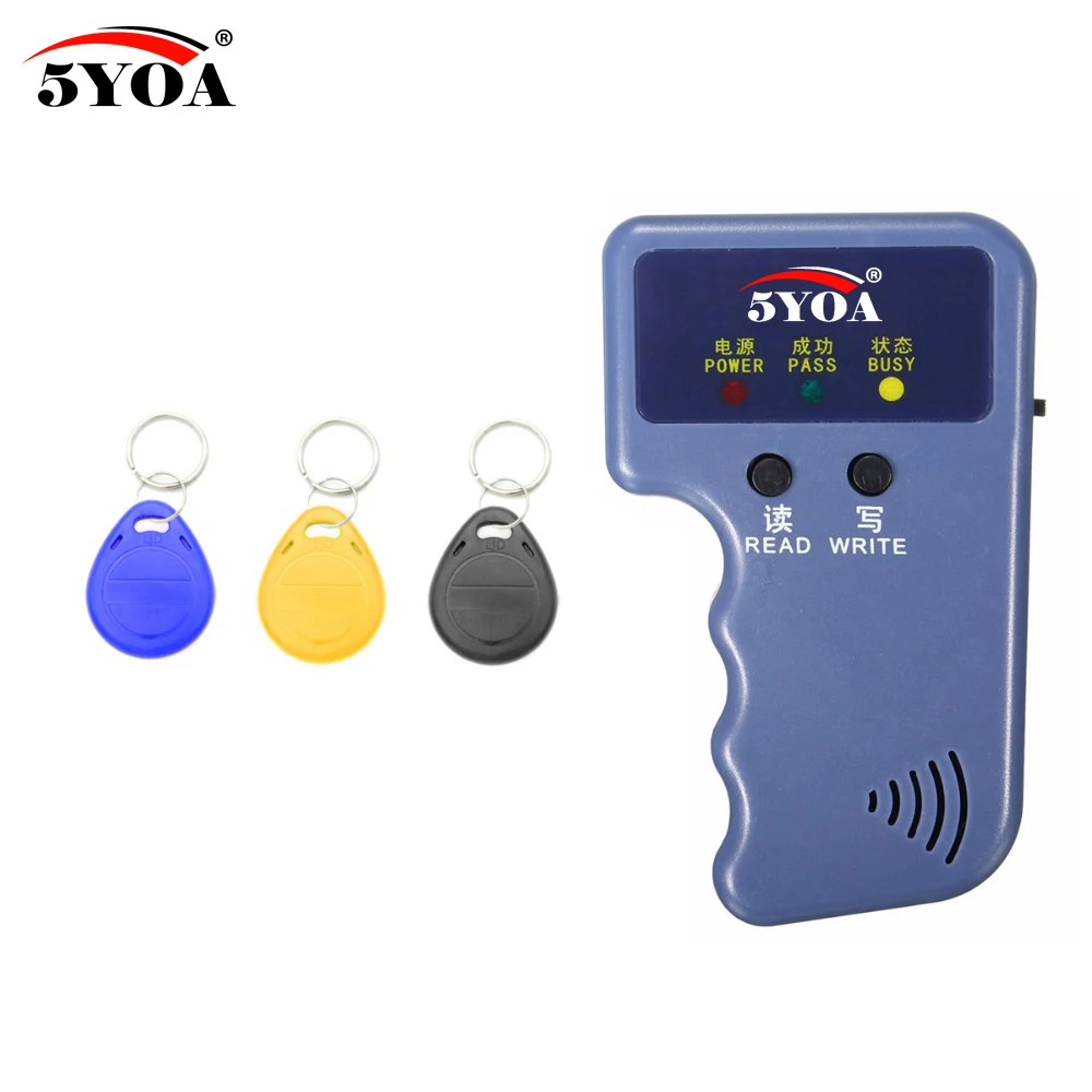 

Handheld 125KHz EM4100 RFID Copier Writer Duplicator Programmer Reader + 3Pcs EM4305 T5577 Rewritable ID Keyfobs Tags Card