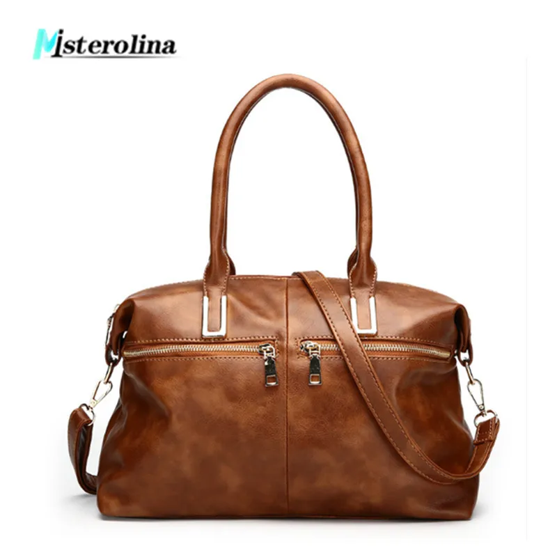 

Misterolina women bag large capacity PU Leather shoulder bags vintage casual totes solid Top-handle bag boston shopping handbags